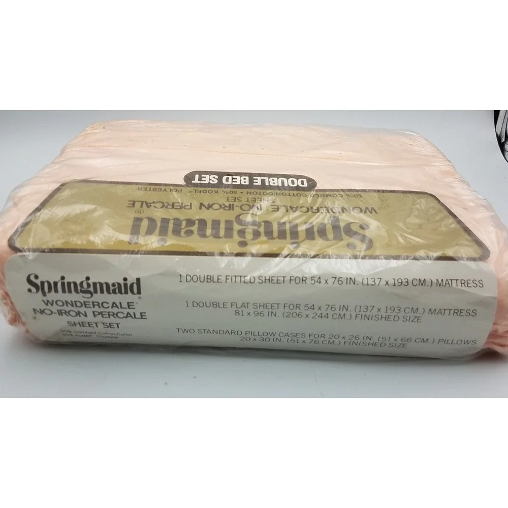 Vintage Springmaid Wondercale No-Iron Percale Double Bed Set 4 piece Sheet NOS‎